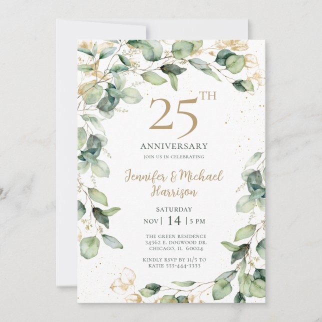 Eucalyptus 25th Anniversary Invitation (Front)