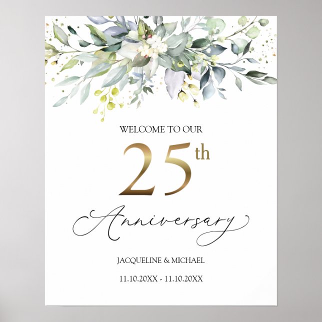 Eucalyptus 25th Wedding Anniversary Welcome Sign (Front)