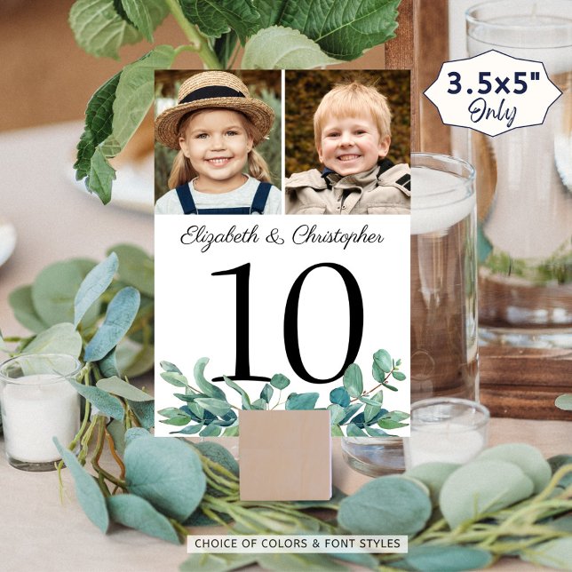 Eucalyptus 2 Photo Wedding Table Number Sign (Creator Uploaded)
