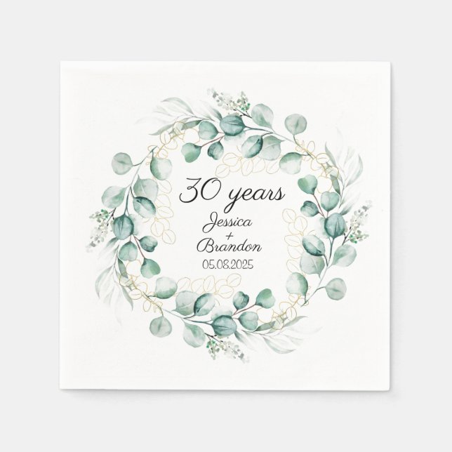 Eucalyptus 30th Pearl Wedding Anniversary  Napkin (Front)