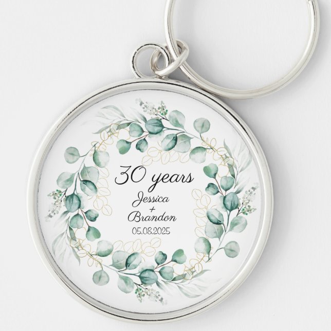 Eucalyptus 30th Wedding Anniversary Key Ring (Front)