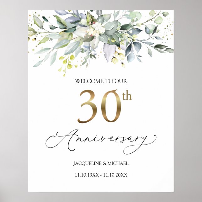 Eucalyptus 30th Wedding Anniversary Welcome Sign (Front)