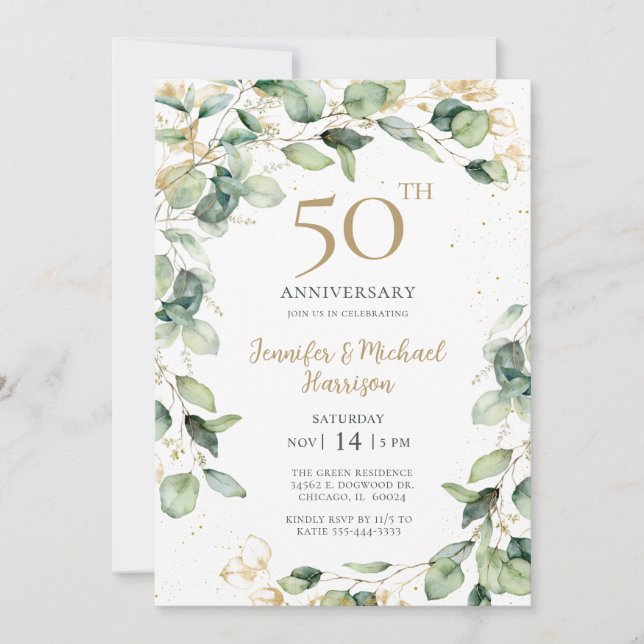 Eucalyptus 50th Anniversary Invitation (Front)