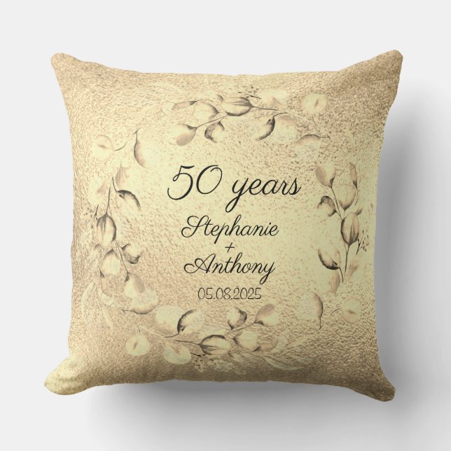 Eucalyptus 50th Golden Wedding Anniversary  Cushion (Front)