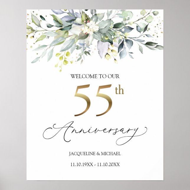 Eucalyptus 55th Wedding Anniversary Welcome Sign (Front)