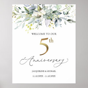 Eucalyptus 5th Wedding Anniversary Welcome Sign