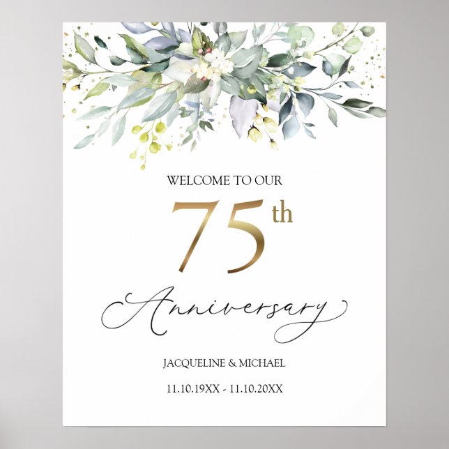 Eucalyptus 75th Wedding Anniversary Welcome Sign (Front)