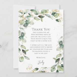 Eucalyptus 80th Birthday Thank You Card