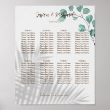Eucalyptus 8 Tables Seating Chart Poster Sign