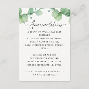 Eucalyptus Accommodations   Wedding Hotel Info Enclosure Card