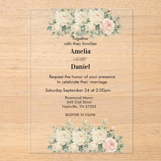 Eucalyptus Acrylic flat wedding Invitation (Front)
