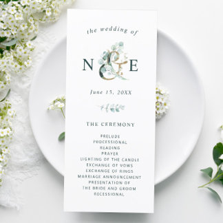 Eucalyptus Ampersand Gold Green Wedding Programme