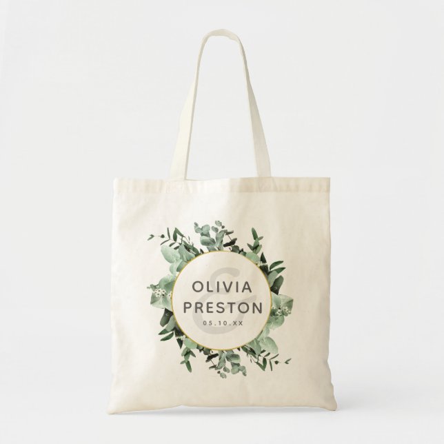 Eucalyptus and Botanical Watercolor Wedding Tote Bag (Front)