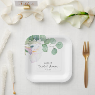 Eucalyptus and calla flower - bridal shower  paper plate