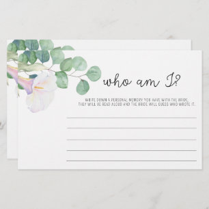Eucalyptus and calla - Who am I bridal shower game Stationery