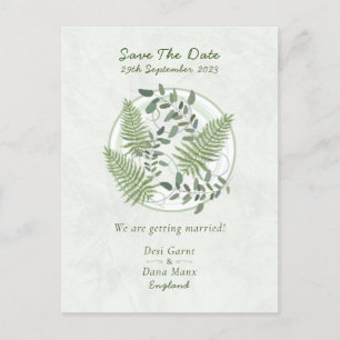 Eucalyptus and Fern Rings, Save The Date Wedding Postcard