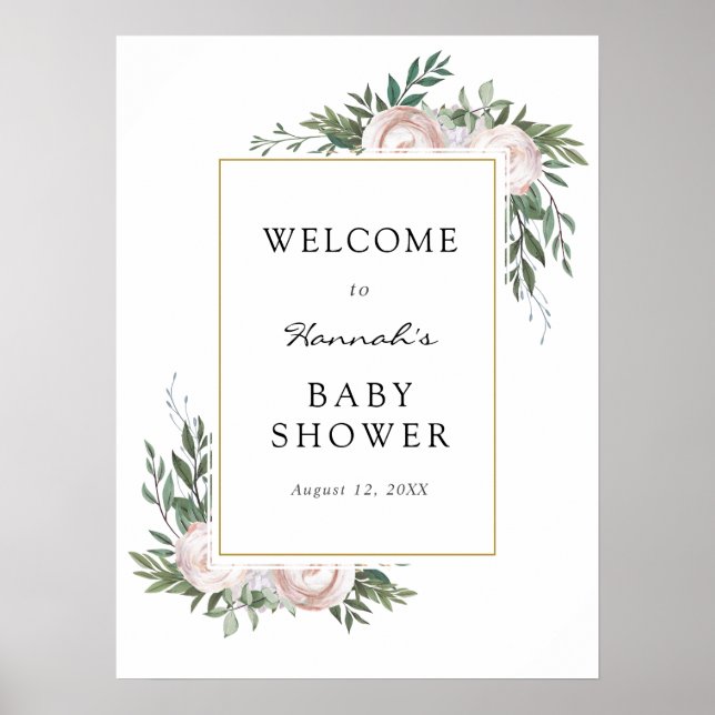 Eucalyptus and Floral Baby Shower Welcome Sign (Front)