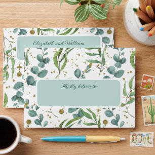 Eucalyptus And Gold Glitter Elegant Envelope