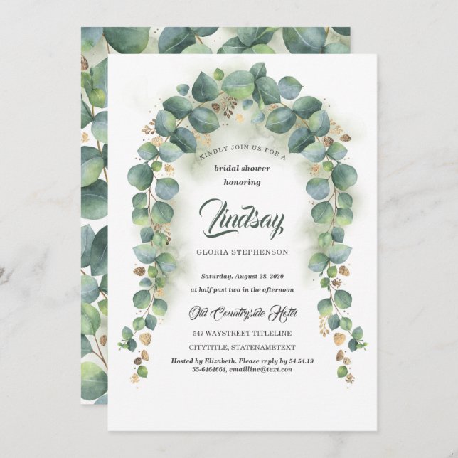 Eucalyptus and Gold Greenery Garland Bridal Shower Invitation (Front/Back)