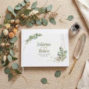 Eucalyptus and gold  wedding  guest book