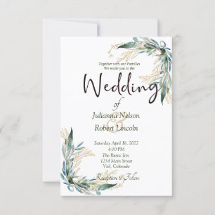 Eucalyptus and gold wedding invitation