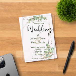 Eucalyptus and gold wedding invitation