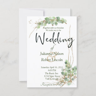 Eucalyptus and gold wedding invitation