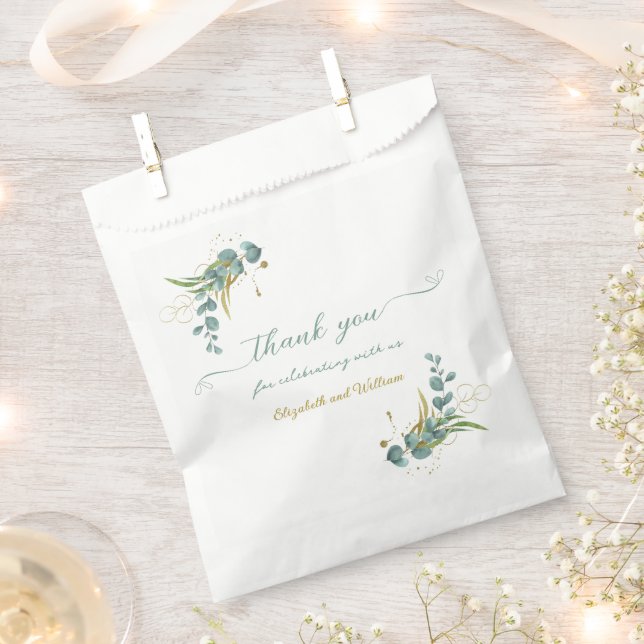 Eucalyptus And Gold Wedding Thank You Favour Bags (Clipped)