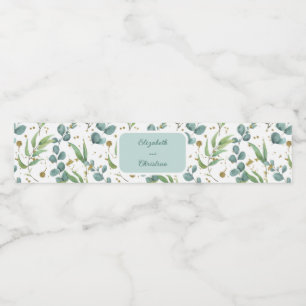Eucalyptus And Gold Wedding Water Bottle Label