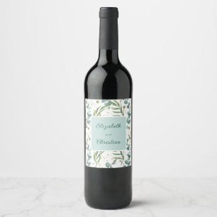 Eucalyptus And Gold Wedding  Wine Label