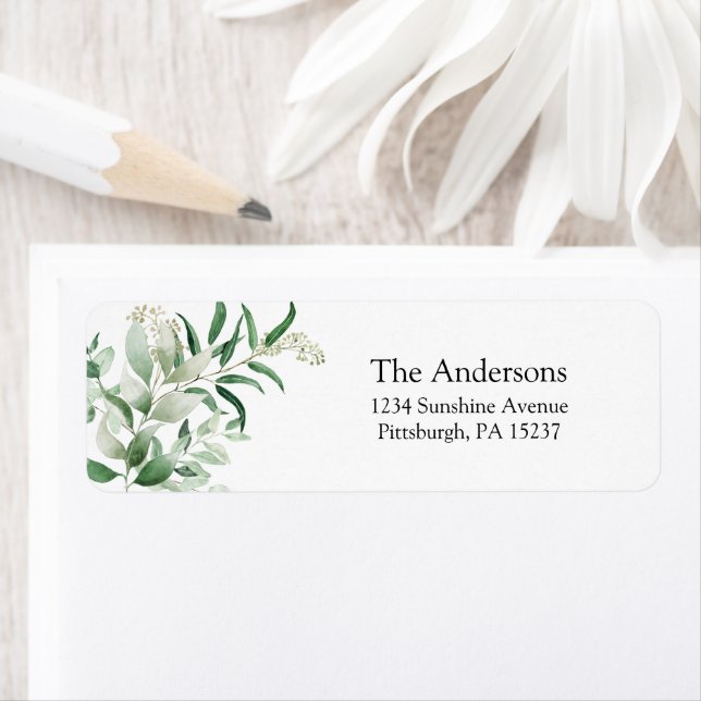 Eucalyptus and Greenery Return Address Label (Insitu)