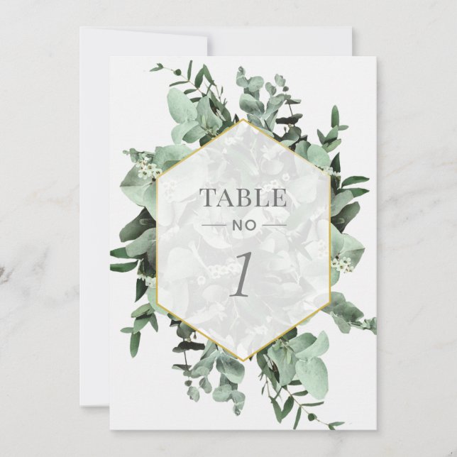 Eucalyptus and Greenery Watercolor Table Number (Front)