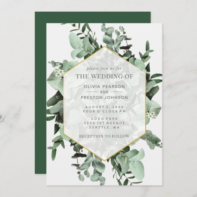 Eucalyptus and Greenery Watercolor Wedding Invitation (Front/Back)