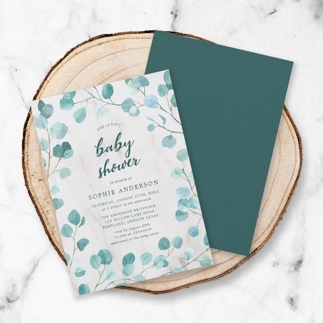 Eucalyptus and Marble Baby Shower Invitation (Creator Uploaded)