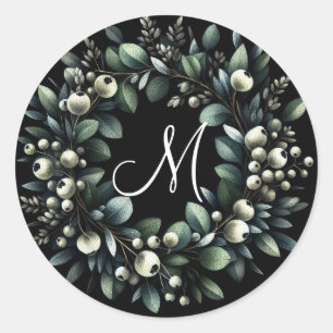 Eucalyptus and Snowberries Wreath Watercolor Classic Round Sticker