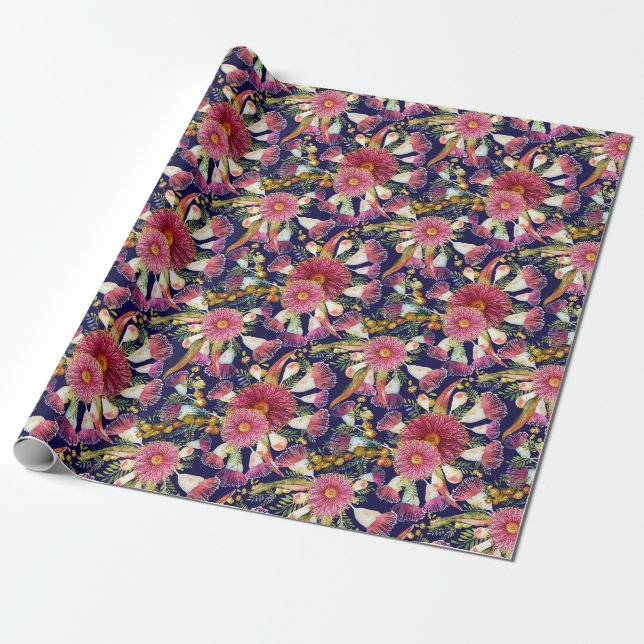 Eucalyptus And Wattle Spring Blooms Wrapping Paper (Unrolled)