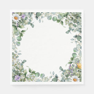 Eucalyptus and Wildflower Elegant Wedding Cocktail Napkin