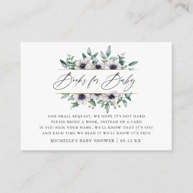 Eucalyptus Anemone Baby Shower Book Request Enclosure Card (Front)