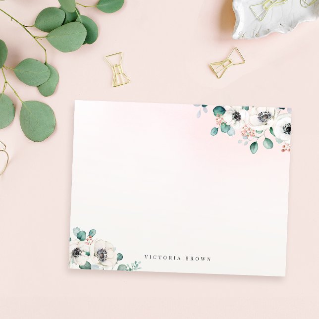 Eucalyptus Anemone Floral Personalised Stationery Card (Eucalyptus Anemone Floral Personalized Stationery Note Card)