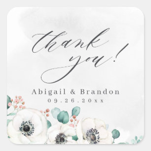 Eucalyptus anemone floral rustic thank you square sticker