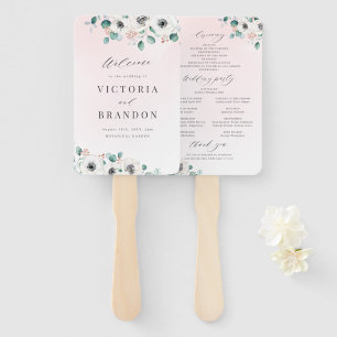 Eucalyptus anemone floral rustic wedding programs hand fan