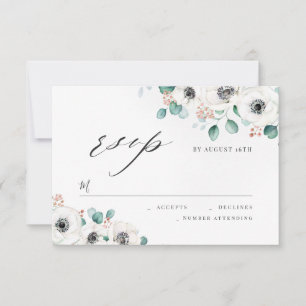 Eucalyptus anemone floral rustic wedding RSVP Card