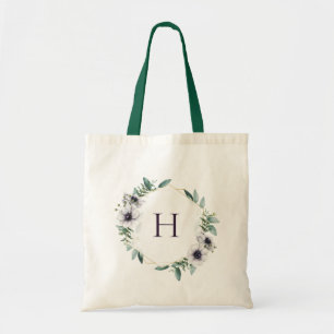 Eucalyptus Anemone Floral Wreath Monogram Tote Bag