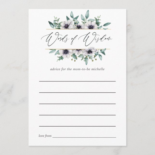 Eucalyptus Anemone Geometric Baby Shower Advice Card (Front)