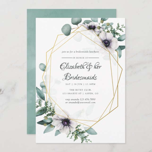 Eucalyptus Anemone Geometric Bridesmaids Luncheon Invitation (Front/Back)