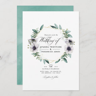Eucalyptus Anemone Geometric QR Code RSVP Wedding Invitation