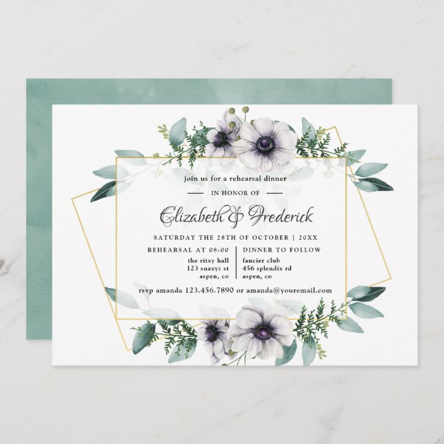 Eucalyptus Anemone Geometric Rehearsal Dinner Invitation (Front/Back)