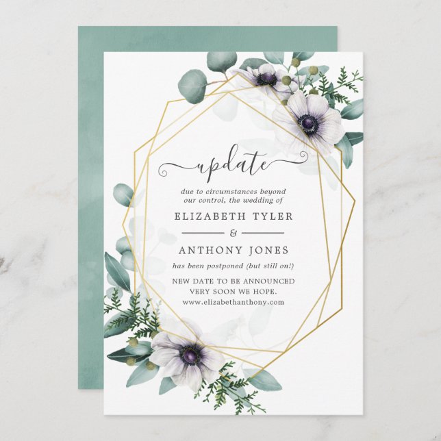 Eucalyptus Anemone Geometric Wedding Update Invitation (Front/Back)