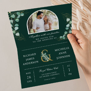 Eucalyptus Arch Photo Emerald QR Code Wedding Invitation