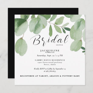 Eucalyptus B/W Square Bridal Shower  Invitation